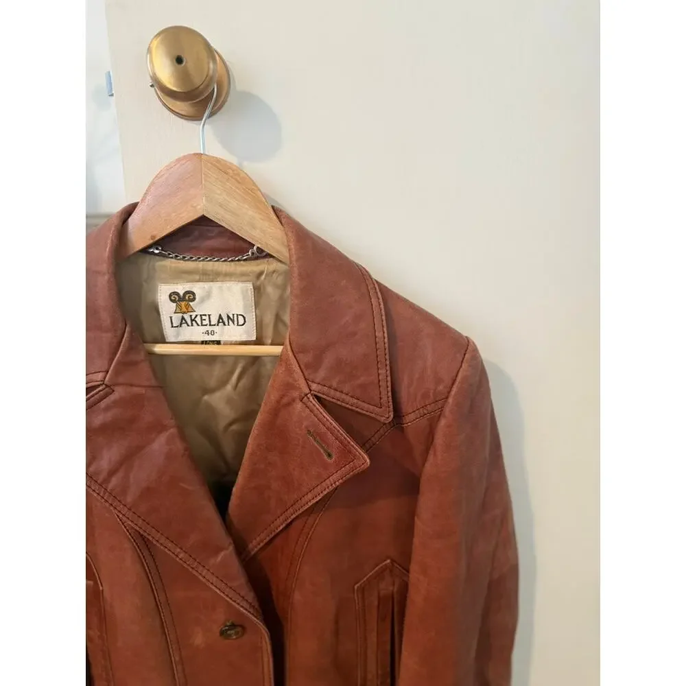 Vintage Lakeland‎ Brown Leather Jacket Longline Coat ✨